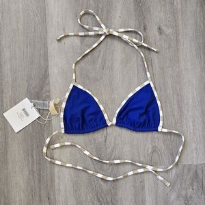Diane Von Furstenberg Blue Triangle Bikini Top with Striped Trim